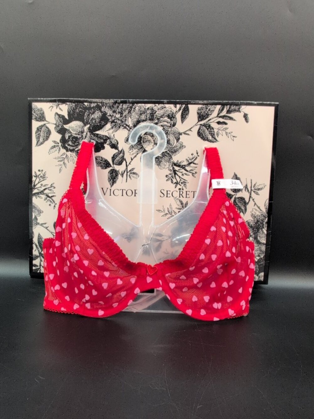 Victoria's Secret Tease Hearts Lace Trim Unlined Demi Bra Bright Vermillion 34D